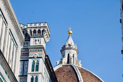 Low angle view of building against clear blue sky