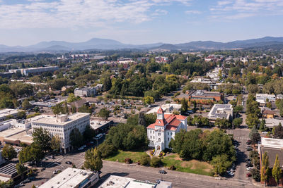 High angle view of townscape against sky