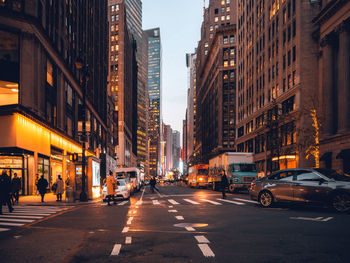 View of city street in manhattan at the evening 