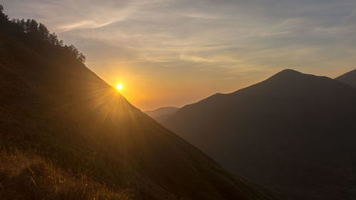 Scenic view of mountains against sky during sunset