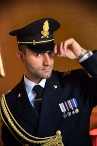 Close-up of mature man wearing hat
