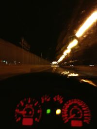 Light trails on road at night