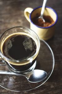 High angle view of tea cup on table