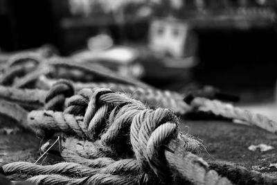 Close-up of rope tied to fishing net