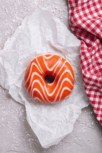 High angle view of donut on table