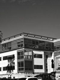 Low angle view of buildings against clear sky