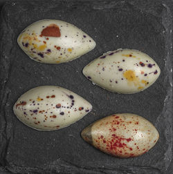 High angle view of eggs on table