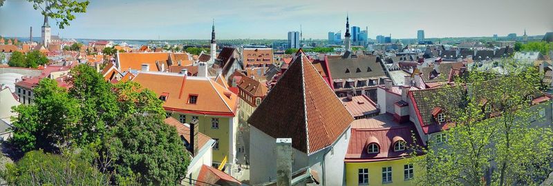 High angle view of townscape against sky