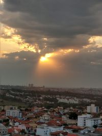 High angle view of townscape against sky at sunset