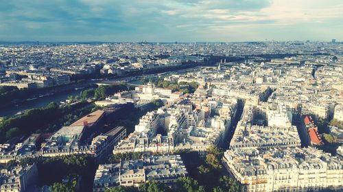 High angle view of buildings in city