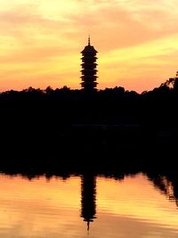 Scenic view of lake at sunset