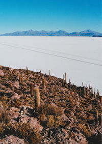 Scenic view of mountains against clear sky