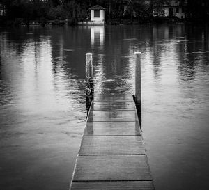 Wooden pier in lake