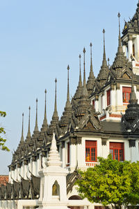 Low angle view of temple building against clear sky