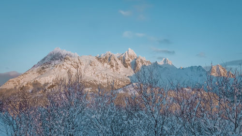 Panoramic view of snowcapped mountains against sky