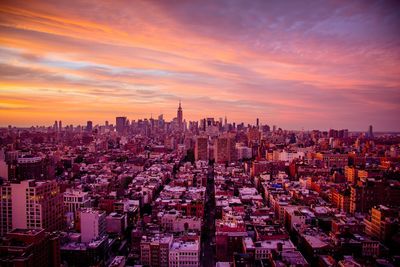 High angle shot of cityscape against the sky