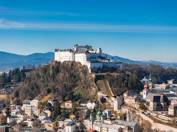 High angle view of townscape against sky
