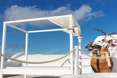 Built structure on beach against sky