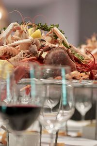 Close-up of food and drink on table