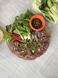 High angle view of food on table