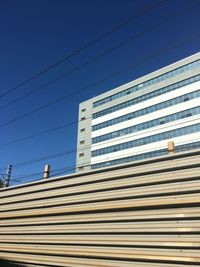 Low angle view of building against clear blue sky