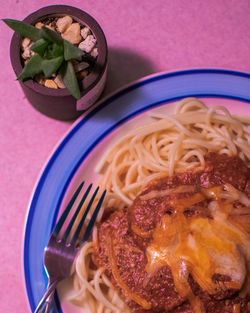 High angle view of meal served in bowl