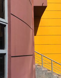 Close-up of yellow wall by building