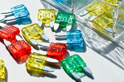 High angle view of multi colored pencils