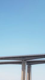 Low angle view of bridge against clear blue sky