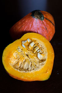 Close-up of pumpkin against black background