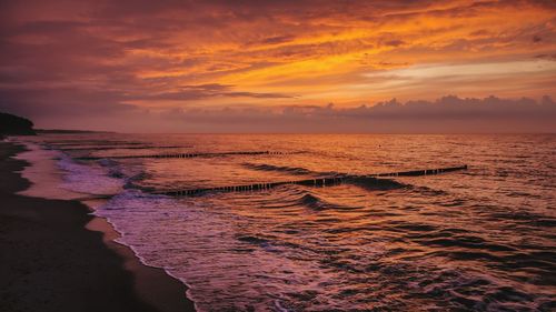 Scenic view of sea against dramatic sky