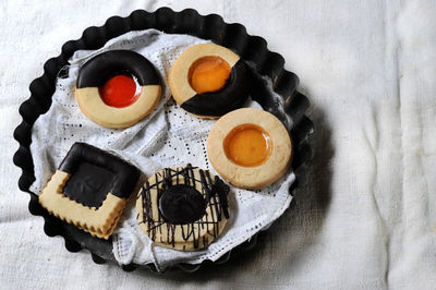 High angle view of cupcakes on table