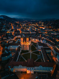 High angle view illuminated cityscape of st. gallen at dusk 
