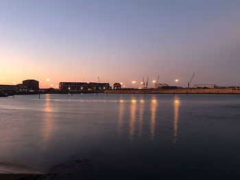 Scenic view of sea against clear sky during sunset