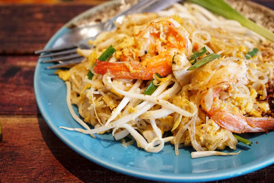 High angle view of seafood in plate on table