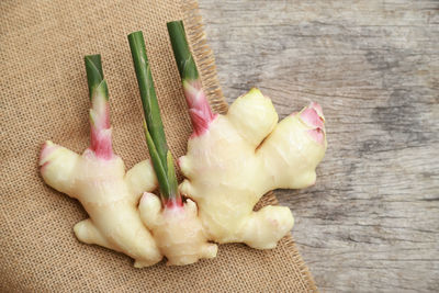 High angle view of vegetables on table