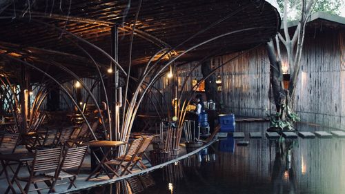 Interior of illuminated restaurant