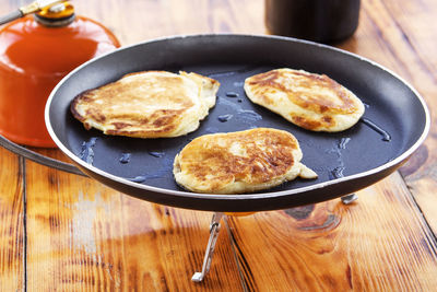 High angle view of breakfast on table