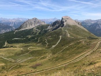 Scenic view of landscape and mountains against sky