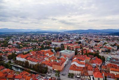 High angle view of townscape against sky