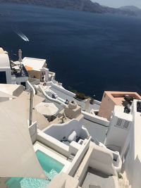 High angle view of swimming pool by sea