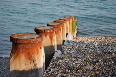 Close-up of rusty water on beach