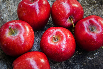 High angle view of apples on table