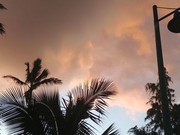 Low angle view of silhouette palm trees against sky at sunset