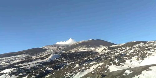 Scenic view of snowcapped mountains against clear blue sky