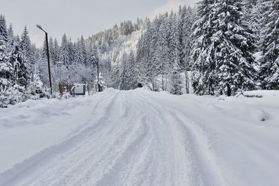 Snow covered landscape against sky