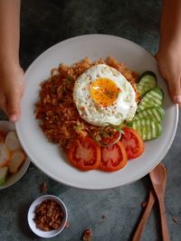 High angle view of food on table