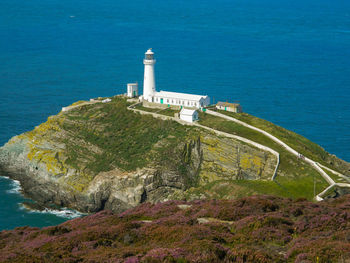 High angle view of lighthouse at seaside