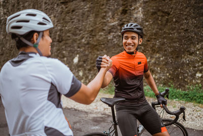 Portrait of man riding bicycle