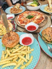 High angle view of food on table